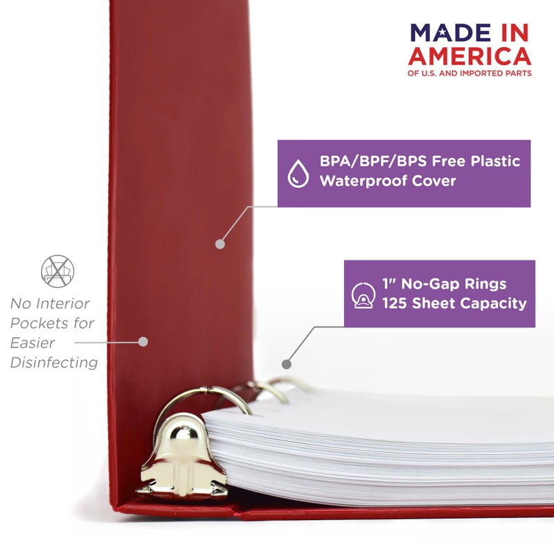 Carstens 1-Inch Heavy Duty 3-Ring Binder - Side Opening,Brick Red, Durable Plastic, Precision No-Gap Rings, Waterproof Cover, No Pockets, Holds 125 US Letter Sheets, BPA-Free, Made in USA (8718-3R) - Image 2